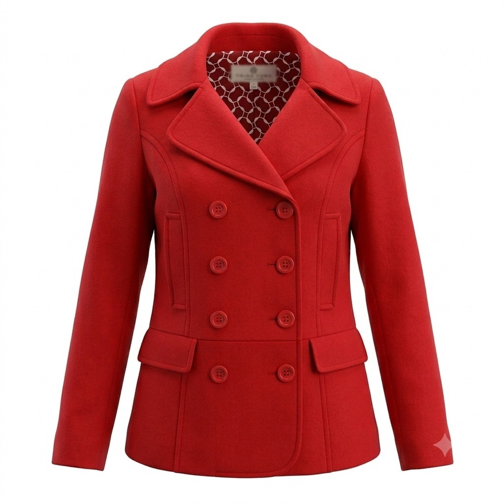 Tulle Anthropologie Red Wool Blend Pea Coat Double Breasted‎ Jacket Cute Lined L